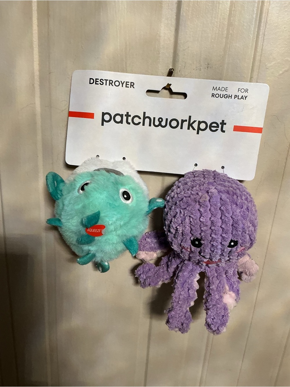 Patchwork~  Set Of 2 Pricklet Fish & Octopus Ball Belly ’ ~ Squeaky Dog Toy